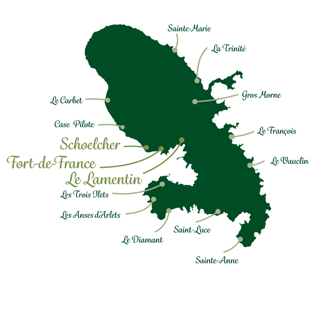 Carte de la Martinique illustrant le territoire du service traiteur